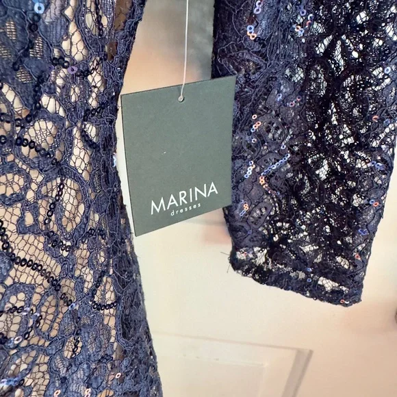 MARINA Midnight Blue Sequin Dress; nwt size 6 - Picture 3 of 7